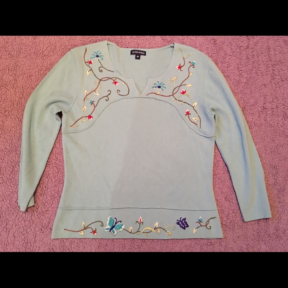 Lou Nardi Knitwear 3/4 sleeve embroidered top